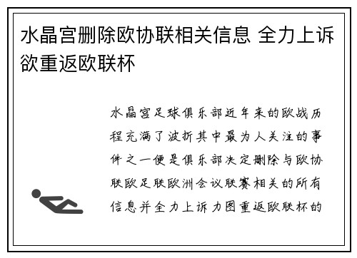 水晶宫删除欧协联相关信息 全力上诉欲重返欧联杯 水晶宫删除欧协联相关信息 全力上诉欲重返欧联杯